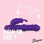 Teazers Rabbit Vibrator Silicone fioletowy, 20 trybów, elastyczny, podwójna stymulacja