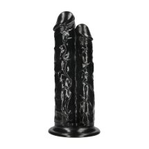 Double Titan model Double Dildo 24,5 cm czarny – anatomiczna tekstura, przyssawka