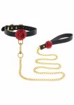 TABOOM Wild Roses Collar & Leash elegancka obroża z rożą i smyczą, czarna, regulowana