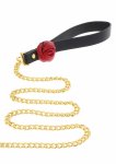 TABOOM Wild Roses Collar & Leash elegancka obroża z rożą i smyczą, czarna, regulowana