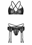 Heart Lace 4-częściowy komplet bielizny z pasem do pończoch, czarny, regulowane zapięcia
