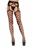 Leg Avenue Diamond Net Opaque Stockings pończochy z pasem i wzorem diamentów, czarne