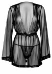 Obsessive Sheer Kimono and String komplet siateczkowy z koronką i satynowym paskiem, czarny