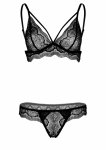 Passion Bra and Crotchless Panty koronkowy komplet z motywem serduszek, S/M