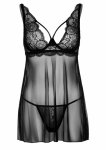 Lace Babydoll and String komplet z koronką, wzorem serc i fiszbinami, czarny M/L