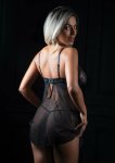 Lace Babydoll and String komplet z koronką, wzorem serc i fiszbinami, czarny M/L