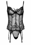 Underwire CamiGarter, String komplet z koronką, otwartym tyłem i paskami, czarny