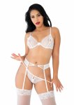 Be Mine Bra and Panty Set koronkowy komplet z pasem do pończoch i stringami, S/M czarny