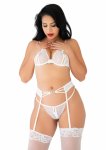 Be Mine Bra and Panty Set koronkowy komplet z pasem do pończoch i stringami, S/M czarny