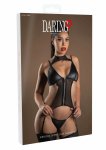 Avanua Wetlook Zipper Cami Garter Set czarny komplet wetlook z zamkiem i stringami, rozmiar M