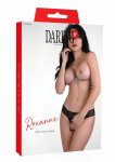 Roxanne string bezszwowy z ażurową koronką, keyhole back, czarny, S/M & L/XL
