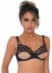 Unlined bra with faux underbust, koronka, regulowane ramiączka, ozdobny diament, czarny 75D