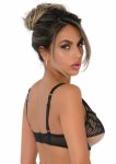 Unlined bra with faux underbust, koronka, regulowane ramiączka, ozdobny diament, czarny 75D
