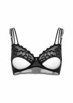 Unlined bra with faux underbust, koronka, regulowane ramiączka, ozdobny diament, czarny 75D