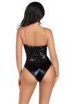 Sequin Boned Crotch Bodysuit połyskujący body z cekinami i fiszbinami, czarny