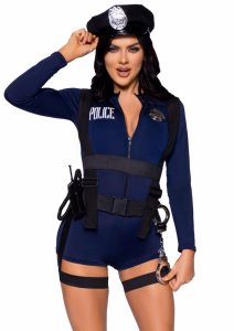 Leg Avenue Flirty Cop Romper granatowy kostium z długim rękawem i akcesoriami XS