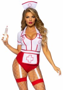 Nurse Feelgood Bodysuit kostium pielęgniarki z fartuchem i opaską L