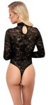 Cottelli LINGERIE Lace Body czarny M, długi rękaw, koronkowy, stojący kołnierzyk