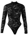 Cottelli LINGERIE Lace Body czarny M, długi rękaw, koronkowy, stojący kołnierzyk