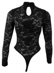 Cottelli LINGERIE Lace Body czarny M, długi rękaw, koronkowy, stojący kołnierzyk