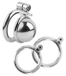 Fetish Collection Mini Cock Cage metalowy system zabezpieczający 4,3 cm, 3 pierścienie, srebrny