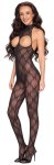 Fantasy Catsuit Open S-L – czarny koronkowy kombinezon z wycięciami, halterneck