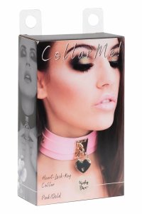 KINKY DIVA Heart Lock & Key Collar różowo-złoty, regulowany kołnierz 43,5 cm