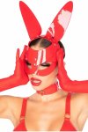 KINKY DIVA Bunny Mask Red – anatomiczna maska z ekoskóry, czerwony połysk, regulowana, opakowanie woreczek