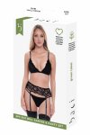 Baci 3 PCS. ECO Bra, Garter i Panty Set Black S/M – ekologiczny komplet, biustonosz, pas, figi