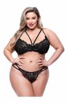 BACI ECO Strappy Bra & Panty Set Black QS – ekologiczny komplet, czarny, Queen Size, paski