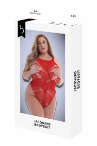 BACI Jacquard Bodysuit Red QS – czerwony body z siateczką i żakardowym wzorem