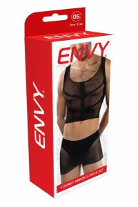 ENVY FISHNET ARMOR 2 Piece Set Black OS – sportowy komplet siateczkowy, crop top i szorty, czarny