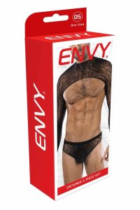 ENVY UNTAMED 2 Piece Set Black OS – dwuczęściowy komplet męski z elastycznej koronki, czarny, uniwersalny