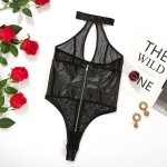 Sheer Mesh Halter Bodysuit L/XL Black – body z transparentnej siateczki i przednim zamkiem