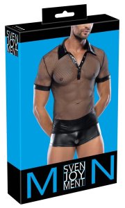 Svenjoyment Koszulka Polo Mesh Wetlook Czarna M z Kołnierzykiem i Zatrzaskami