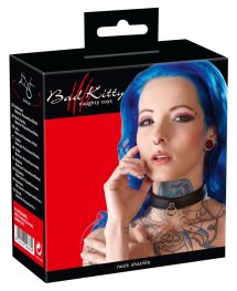 Bad Kitty Obroża na Szyję Skórzana Czarna – Metalowy Pierścień, Regulowana 49 cm