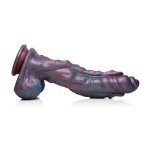 XR Brands Hydra silikonowy model intymny z przyssawką, 25 cm, fioletowo-niebieski, trójgłowy