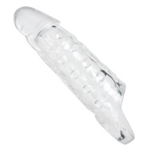 XR Brands Crystal Clear Sleeve z paskiem, przezroczysty, powiększający – rękaw anatomiczny z wypustkami