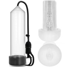 Pump Addicted RX5 Transparent – system prożniowy z wkładem intymnym TPE, 23 cm