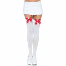 Leg Avenue podkolanówki biało-czerwone z kokardką, one size, 100% nylon
