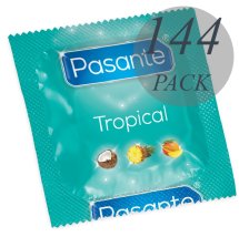 Pasante Tropical Mix Prezerwatywy smakowe 144 sztuki, mango ananas kokos, zbiorcze opakowanie
