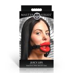 XR Brands Labios Jugosos – silikonowy ustnik z otwartymi ustami, czerwony, regulacja