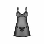 Obsessive Euridia Chemise Black – Komplet Halka i Stringi z Regulacją XL/2XL, czarny