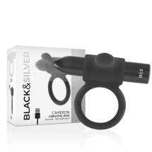 Black&Silver Cameron – elastyczny pierścień intymny z wibracją, 10 trybów, USB, czarny