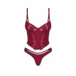 Obsessive Redya Komplet Gorset i Stringi L/XL – czerwony połysk, regulowany, elegancki