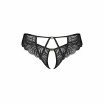 Obsessive Divienne String Open Back S/M – czarny koronkowy model z geometrycznymi paskami