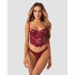 Obsessive Redya Komplet Gorset + Stringi 2XL/3XL – czerwony połysk, modelujące przeszycia