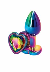 Rear Assets Multicolor Heart S NS Novelties – aluminiowy korek ozdobny z kryształem serce, mały, chromowany