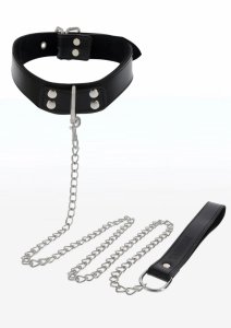 TABOOM Elegant Collar and Chain Leash czarna obroża z regulacją i łańcuchem metalowym, welur