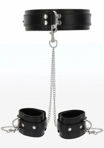 TABOOM Heavy Collar and Wrist Cuffs zestaw obroży i mankietów z welurowym wykończeniem, czarny